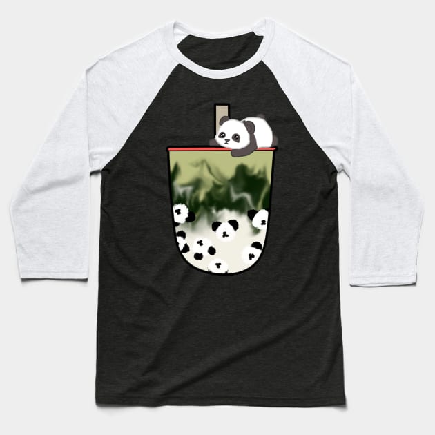 Panda Matcha Boba Milk Tea Baseball T-Shirt by chillayx